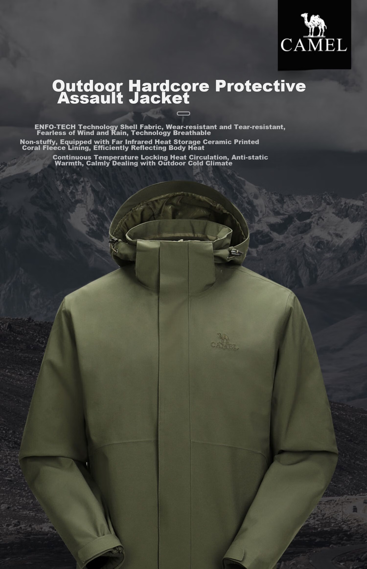 CAMEL Three-In Jacket with Detachable Fleece Inner Layer, Waterproof Mountaineering Coat for Autumn And Winter 1
