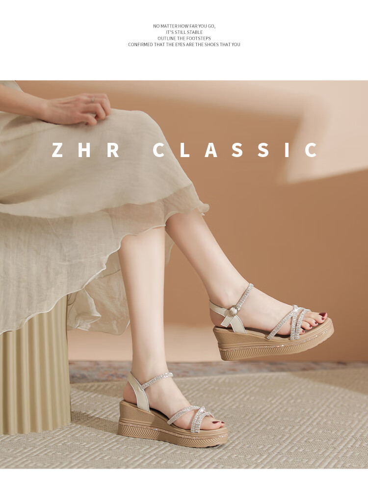 ZHR Women's Shoes, Summer Wedge Versatile Sandals, Fashionable Rhinestone Platform Slimming Beach Shoes for Women, AY161, Apricot Color, Size 35 32