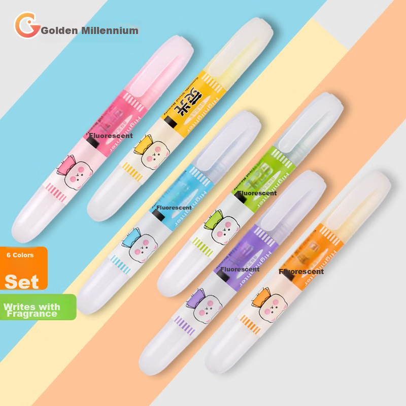 Genvana 6-Color Highlighters, Colorful Pens for Journaling, Candy-Colored Markers with Cute Fragrance, Office And Student Markers for Highlighting Key Points, 6 Pens/Box, Group Buy/Order Filler/Groupon G-05361T