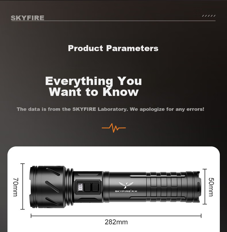 SkyFire Flashlight: High Brightness, Zoomable, Long-Lasting Battery Life, Long-Range Illumination, Laser Outdoor Light with 40000mAh Capacity 38