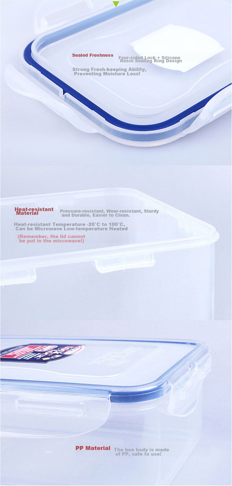 LOCK&LOCK Plastic Airtight Lunch Box Food Storage Container Refrigerator Storage Box 1.4L 3