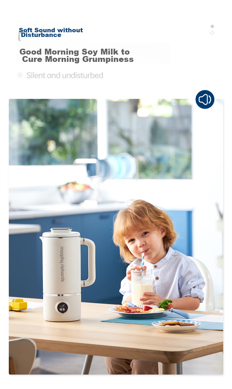 Morphyrichards High-Speed Blender Soy Milk Maker for Home Use, 1L Large Capacity, Quiet Operation, Multi-Grain, No Cooking Required, for 1-3 People, Smooth Texture, Filter-Free, Programmable, Baby Food Supplement, Multifunctional Food Processor MR8203 White 15