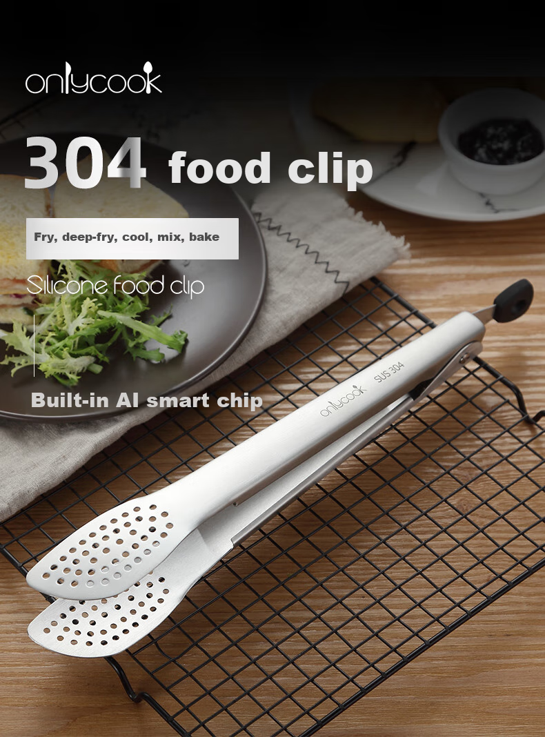 Onlycook 304 Stainless Steel Multifunctional Tongs for Grilling Meat, Steak, Food, Bread, Extended And Thickened, Heat-Resistant Tongs 1