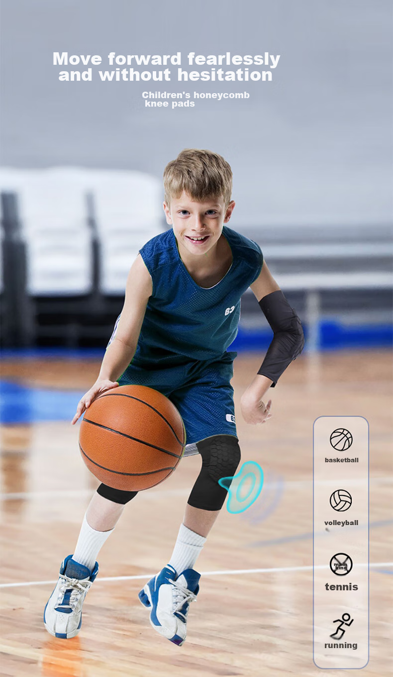 TEEIS Children's Knee Pads, Breathable Basketball Protective Gear, Anti-Fall Sports Knee Brace for Boys, Professional Honeycomb Impact Protection Equipment, Specialized Gear, Size L 1