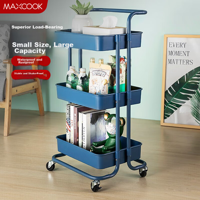 Maxcook Kitchen Storage Rack, Three-Tier Organizer Shelf, Cabinet Basket, Pull-Out Basket, Hand-Movable Layer Rack, MCZW9555