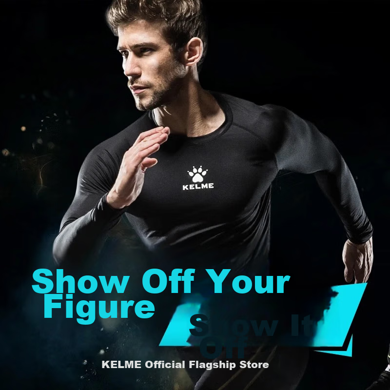 KELME Sports Compression Shirt for Men, Autumn Long-Sleeve Undershirt, Breathable Basketball Football Elastic Fitness Wear, Black, M
