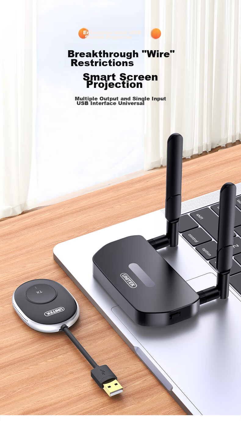 UNITEK Enterprise Wireless Screen Mirroring Device, USB Screen Synchronizer, Audio And Video Synchronization for Office Screen Casting, Transmits Phone, Laptop, And Computer Host to TV, Monitor, And Projector V191B 1