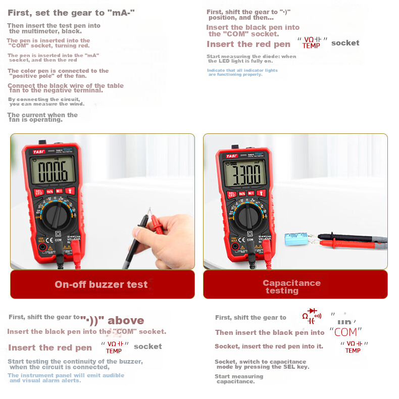 Teansi Multimeter, Smart Burn-Proof Digital Multi-Function Portable Automatic Identification Electrician Multimeter TA804A 24
