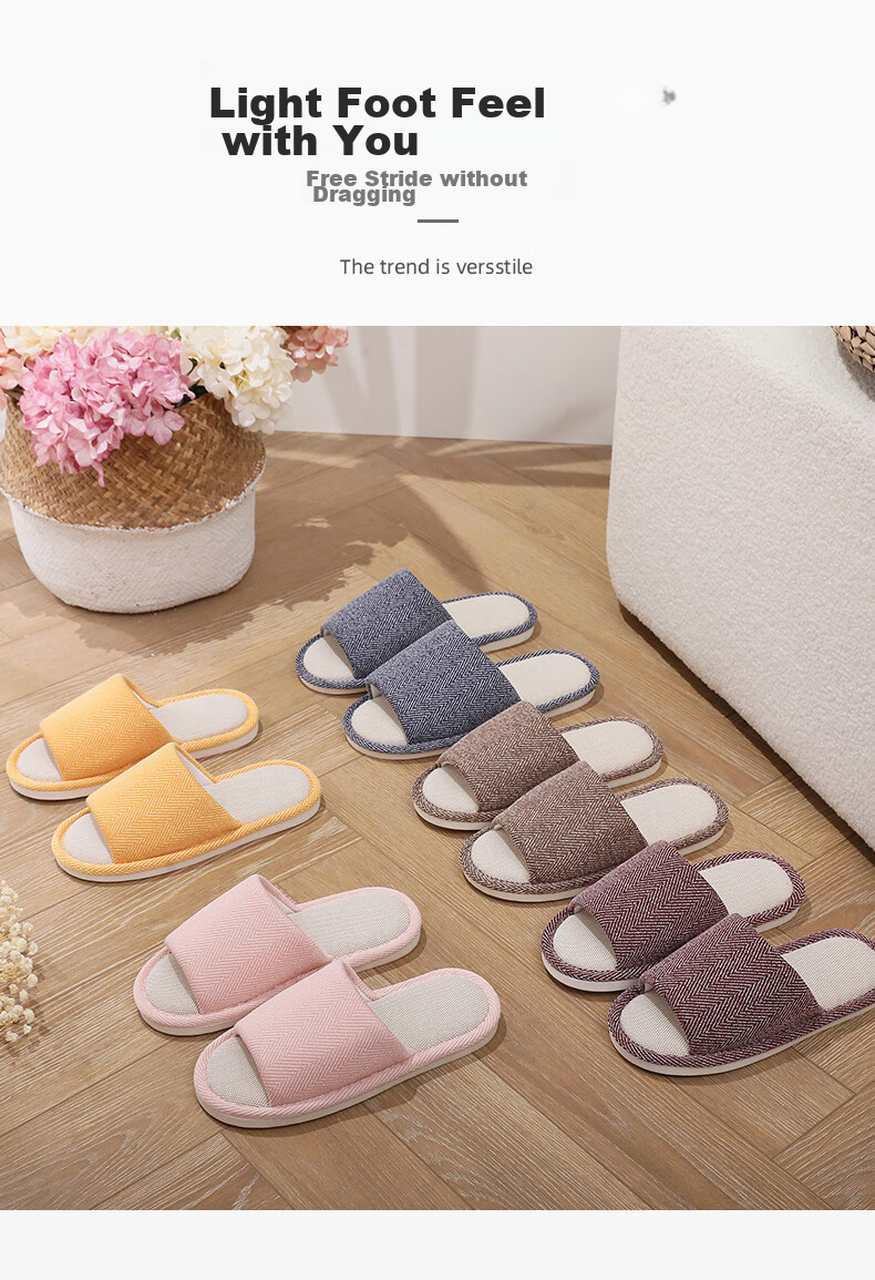 GUOLUOFEI Home Slippers for Men, Summer Indoor Cloth Linen Couple's All-Season Spring Autumn Floor Slippers, Gray-Green, Size 44-45 7