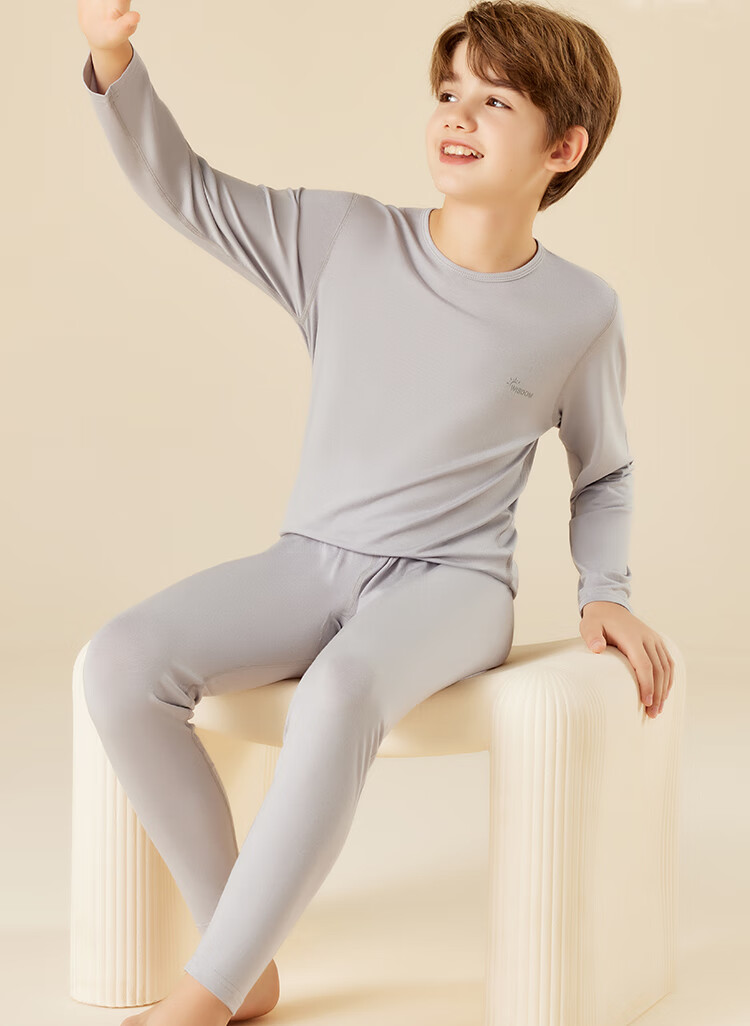 Nanjiren Children's Thermal Underwear Set, Boys' Modal Autumn Top And Pants, Student Baby Thin Pajamas, Gray, Size 120 2