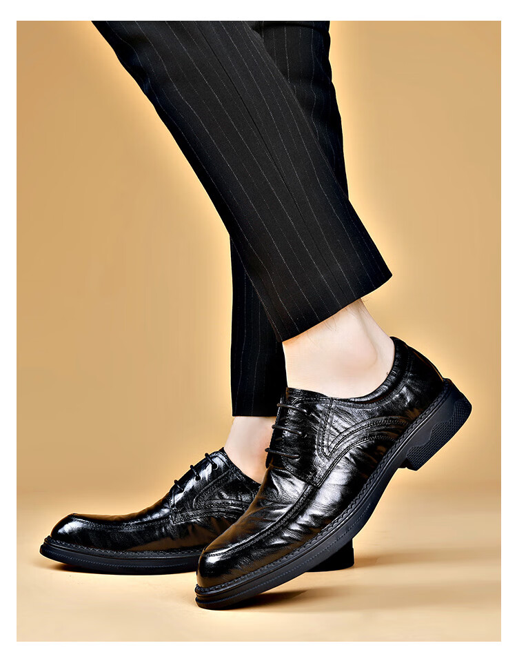 St&Sat Men's Shoes, Top-Grain Sheepskin, Hand-Stretched Leather Shoes, Business Casual Leather Shoes for Men, Black, Size 42 4