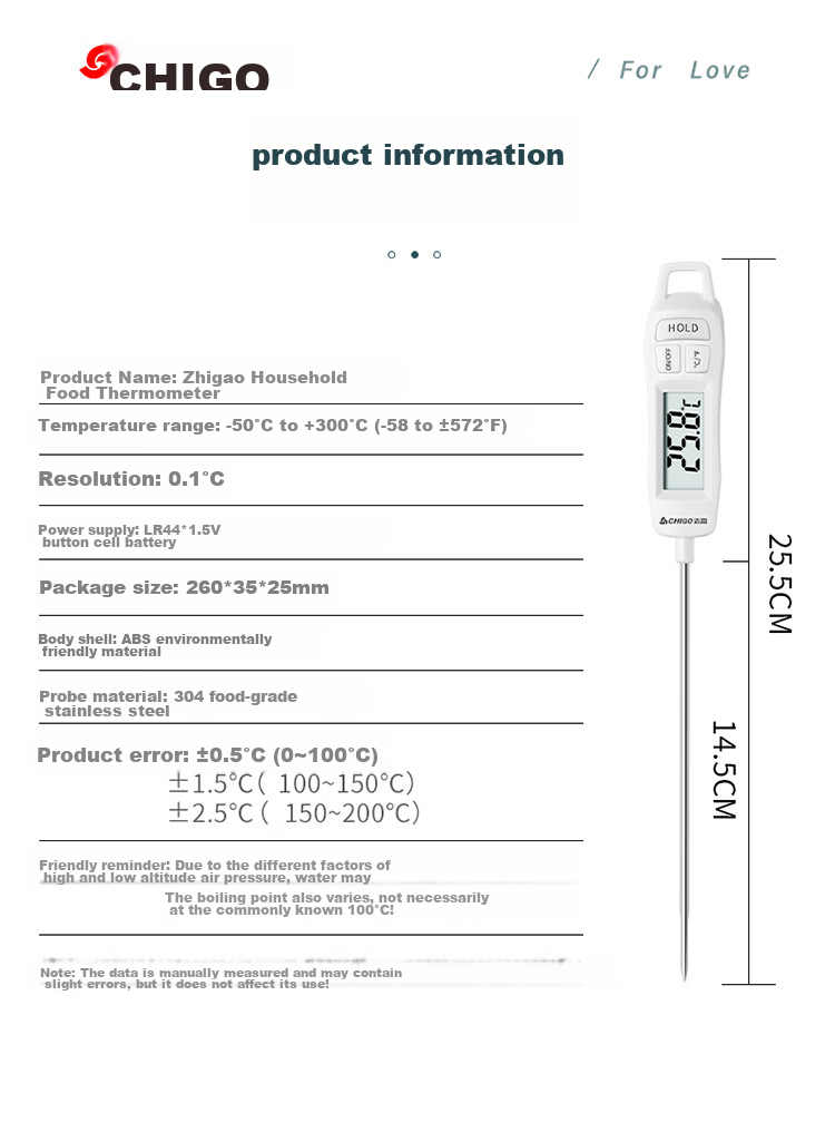 CHIGO Food Thermometer, 304 Stainless Steel, Scald-Proof, Quick Temperature Measurement, ZG-8010 Electronic Thermometer 13