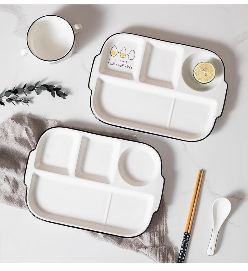 JIWUSENLIN Ceramic Divided Plate, Fast Food Tray, Student Meal Box, Compartmented Postpartum Tableware, Individual Serving Dish, Breakfast Plate 1