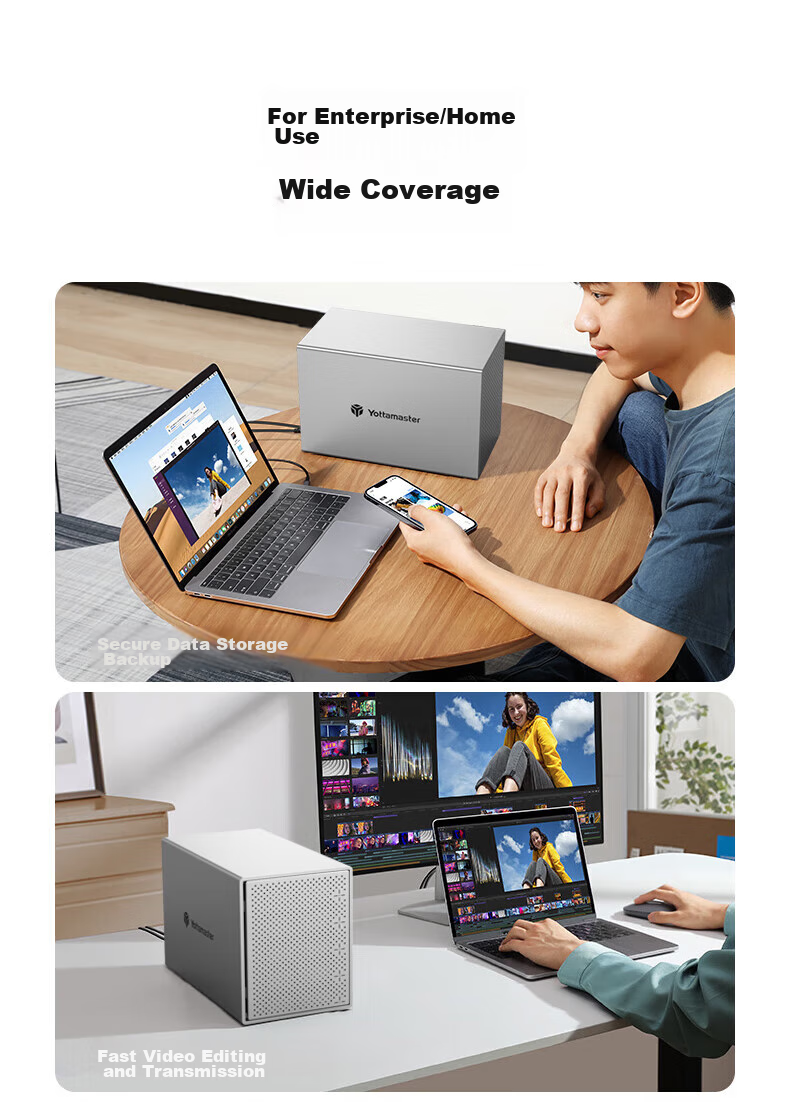Yottamaster Magnetic Disk Array Hard Drive Enclosure, Multi-Bay Hard Drive Case, RAID Storage with Temperature Control Fan, Suitable for NAS Expansion Storage Capacity Increase, 2.5/3.5 SATA Mechanical And Solid State Drives 9