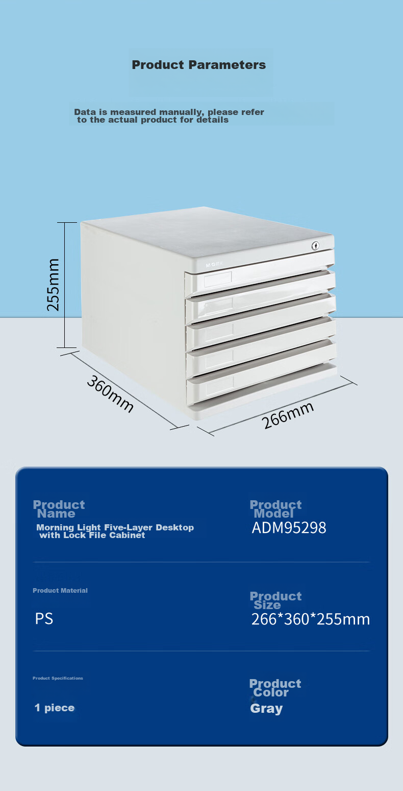 M&G Stationery, 5-Tier Lockable Desktop File Cabinet, Drawer-Style Handle A4 Document Storage Cabinet with Index Labels, Office Supplies, Gray Single Pack ADM95298 12