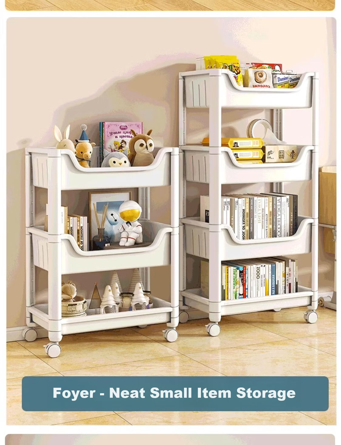 Shunyou Movable Cart Storage Rack, Floor-Standing, Multi-Functional for Snacks, Kitchen Vegetables, Books, Four-Tier SY-144 11