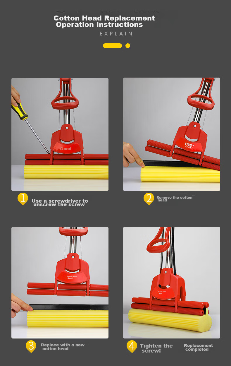 Okaywife Sponge Mop with 27cm Long Handle, No-Hand Lazy Sponge Mop for Home And Office Use 9