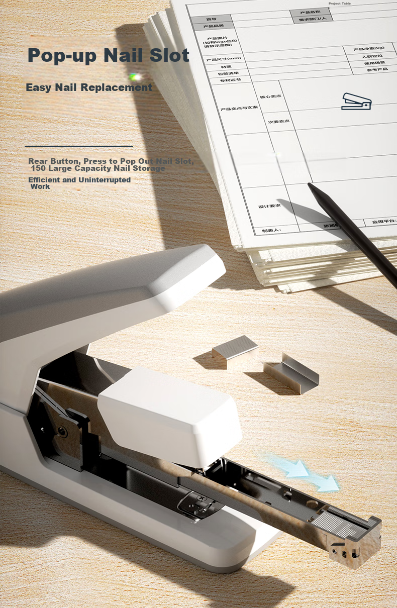 Deli (Deli) 40-Page Low-Effort Stapler, Anti-Jam Function, Pop-Up Staple Channel, Office Supplies, White 2