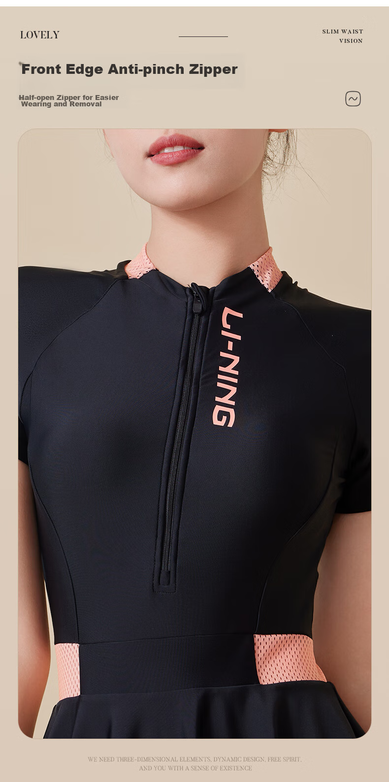 Li-Ning Women's One-Piece Dress-Style Swimsuit, Conservative Plus Size, Tummy Control, Hot Spring Swimwear, 0781, Black And Red, M 9