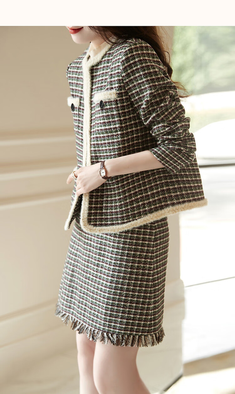 Dme Xiaoxiangfeng Two-Piece Winter Set, Commuter Round Neck Top And Skirt, Contrasting Color Outfit for Women, Fashionable, Black, M 15