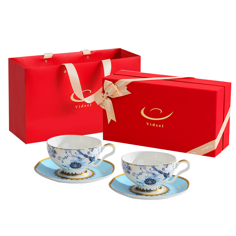 Vidsel Bone China Coffee Cup And Saucer Set, Wedding Gift for Newlyweds, Couples' Gift Box, High-End Wedding Present