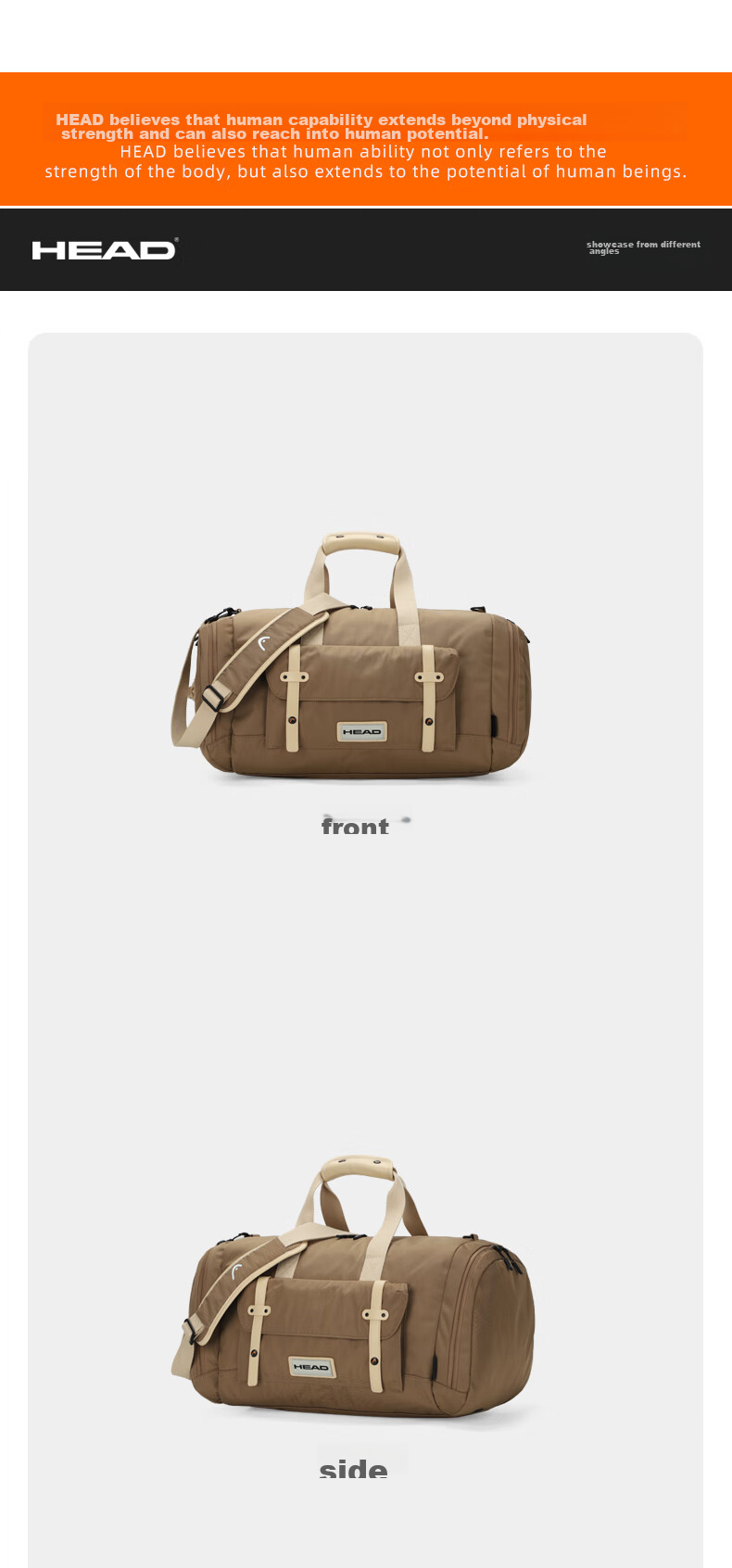 HEAD Travel Bag, Large Capacity Business Short-Trip Luggage Bag, Handheld Water-Resistant Gym Bag for Wome 16