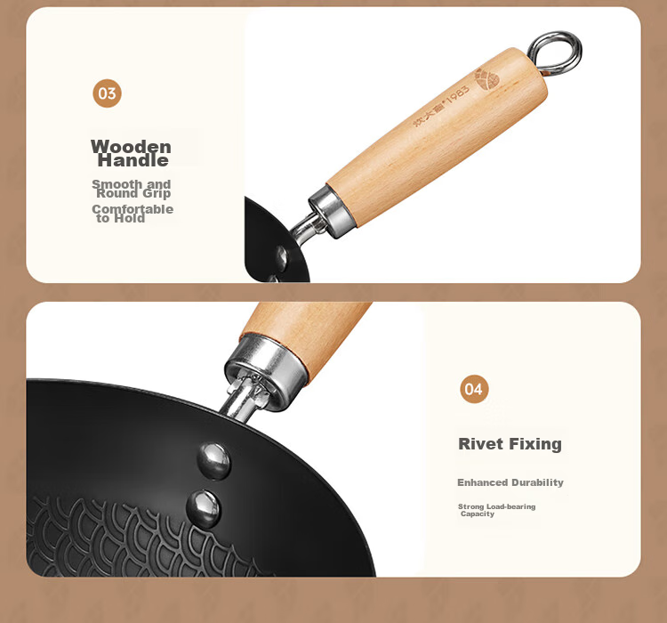 COOKER KING Small Iron Wok, Frying Pan for Home Use, Flat Bottom Pan, Baby Food Pot, Single Serving Pan for Induction Cooker, 20cm 14
