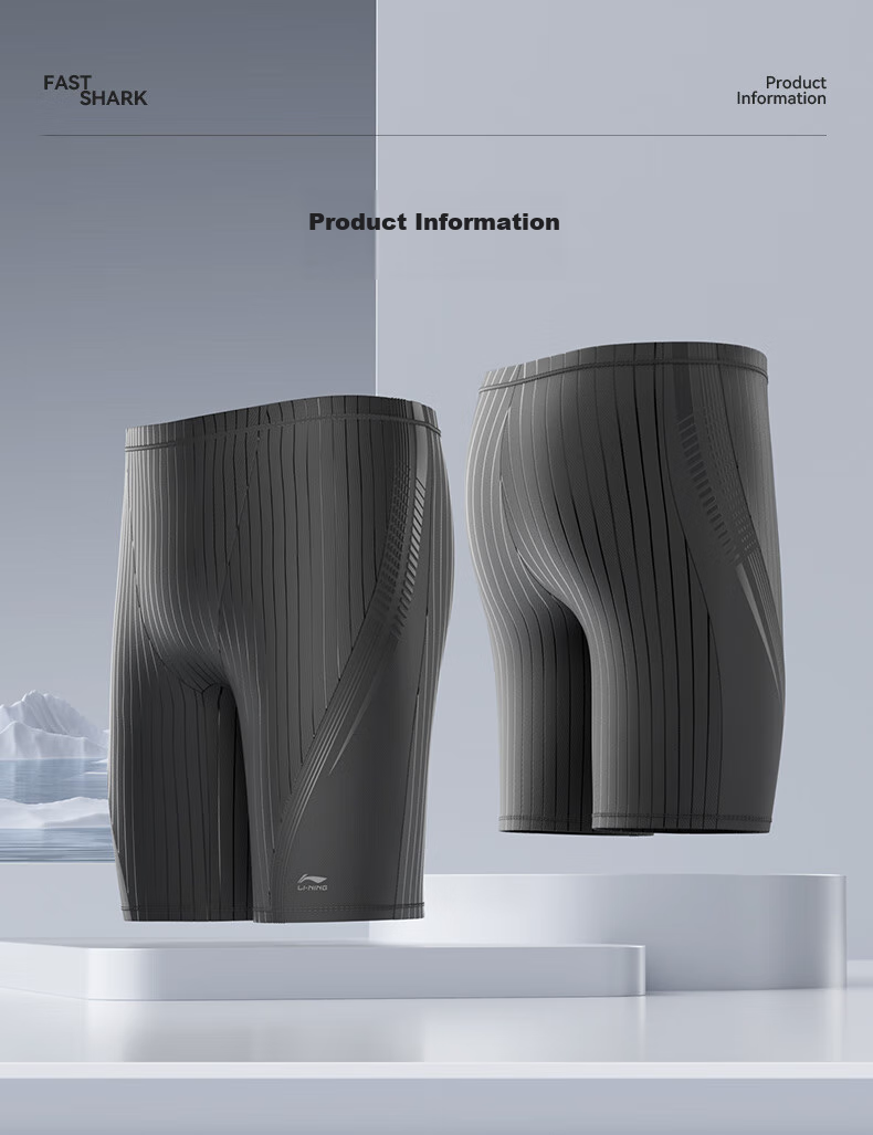 Li-Ning Swimming Trunks for Men, Knee-Length, Professional Fitness Plus Size Swimming Gear, 2091 Black XL 7