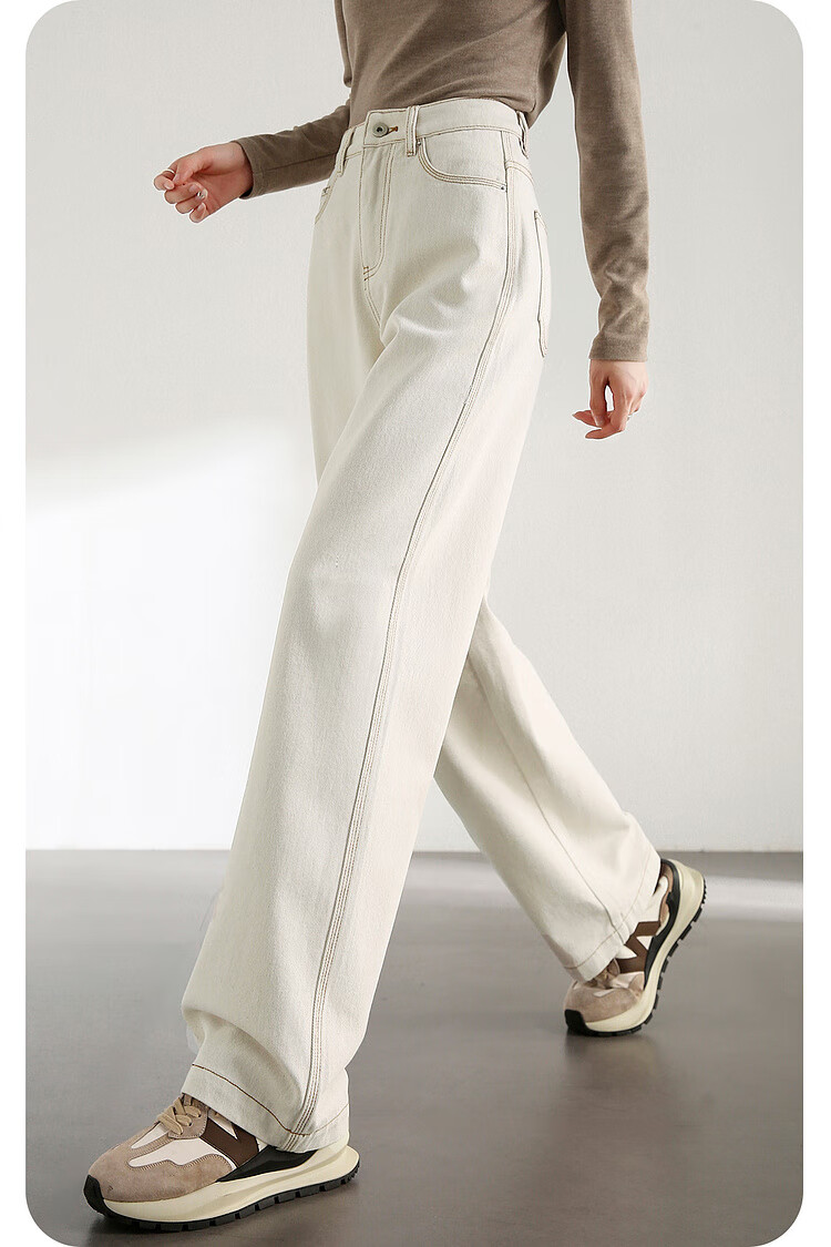 Sentubila Pure Cotton White Straight-Leg Jeans for Women, Spring And Autumn Women's Wear, High-Waisted Slimming Pants for Petite Women, Casual Retro Versatile Trousers 8