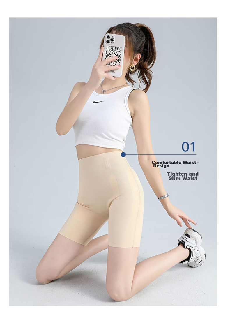 LangSha High-Waisted Tummy Control And Butt-Lifting Shorts for Women, Thin Seamless Shark-Shaped Floating Safety Shorts, Knee-Length Undershorts 31