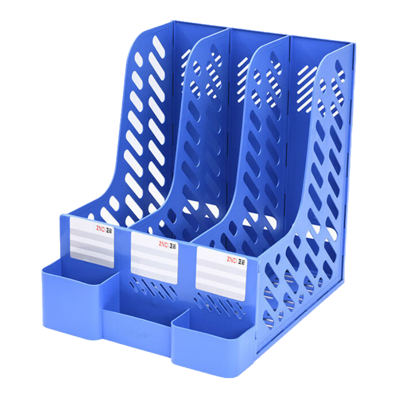 DiLe Premium Series Three-In Storage File Organizer, Thickened And Reinforced Triple File Holder/document Rack/file Shelf/document Stand/triple Column File Basket 1829s Blue