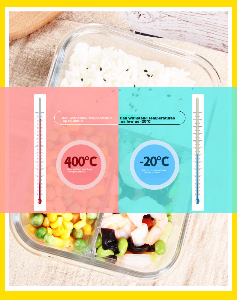 Chuangde Heat-Resistant Glass Food Storage Container, Microwave-Safe Lunch Box, Refrigerator Organizer Bento Bowl Meal Container, Heightened 3-Compartment 1020ml 11