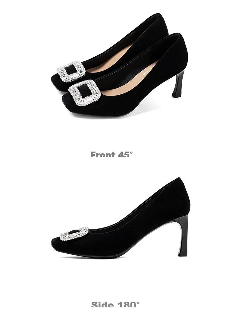 COMELY Square Buckle High Heels for Women, Spring Commute Square Toe Fashionable French Rhinestone Pumps Stiletto Shoes, Pink Apricot Color, Size 36 21