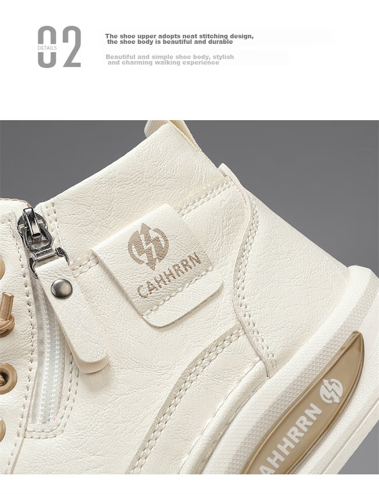 PLAYBOY Men's Shoes, Autumn And Winter High-Top Shoes, Fashionable Sneakers for Men, Trendy White Shoes, Beige, Size 39 6