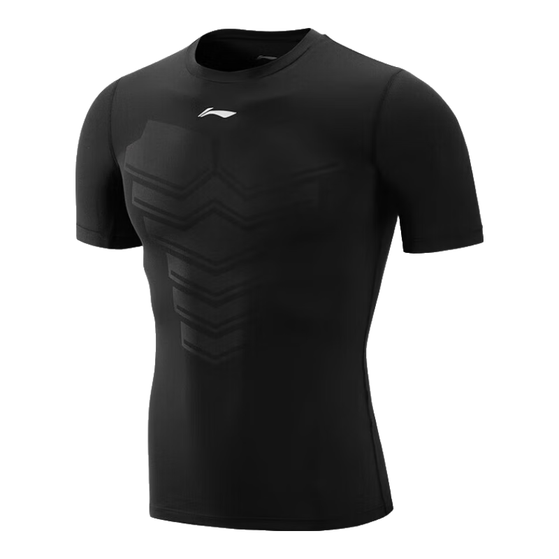Li-Ning Quick-Dry Compression Shirt for Men, Basketball Training Wear, Fitness T-Shirt, High-Elasticity Running Sports Short-Sleeve Badminton Jersey