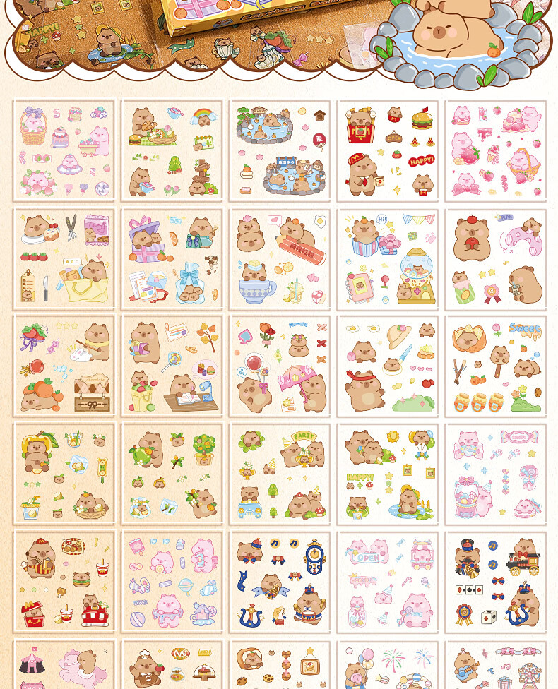 DiLe Journal Sticker Material Set, Cute Cartoon Children's Stickers, Waterproof Transparent Cup Stickers, 100 Pieces, KBX-2316C Shihua Ruomo Gift Set 13