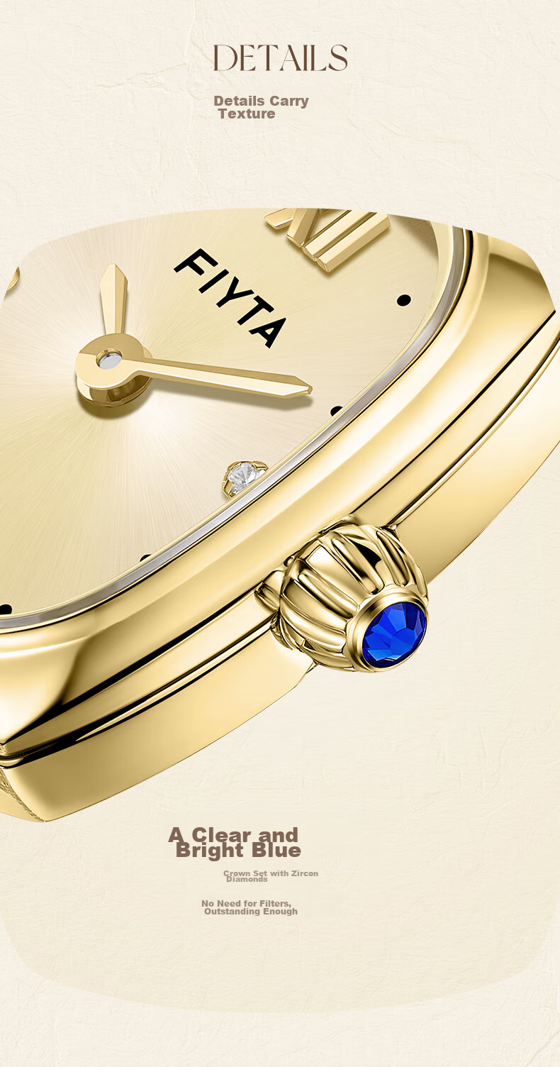 FIYTA "Little Gold Watch" PLUS Edition Gold Dial Bamboo Link Vintage Women's Watch Birthday Holiday Gift for Her 9