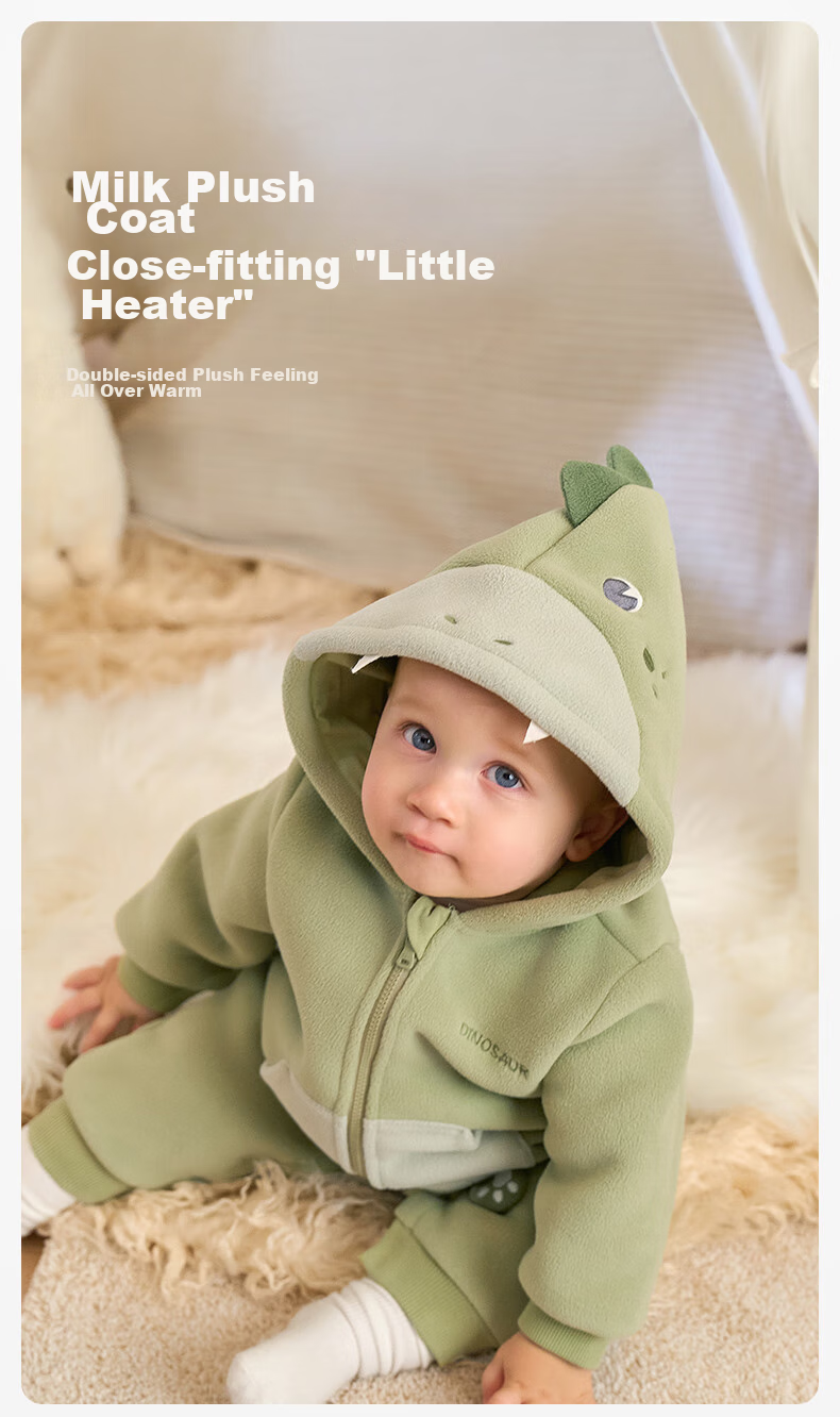 DAVE & BELLA Plush Romper, Winter Warm Baby Clothes, Outdoor Wear, Unisex Infant Onesie 1