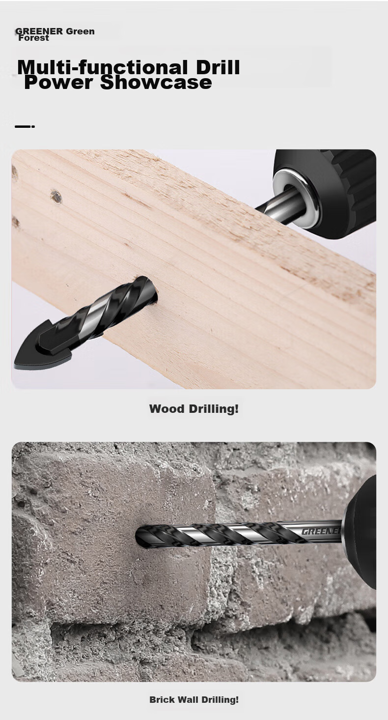 GREENER Triangular Drill Bit for Concrete, Tile, And Cement Wall Drilling, Black Diamond (5+6+8+10+12mm) 10