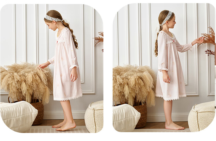 YEEHOO [50S Modal] Girls' Nightgown, Children's Pajamas, Skin-Friendly Ultra-Soft Amino Acid Skincare Loungewear, Short Sleeve, 110 6