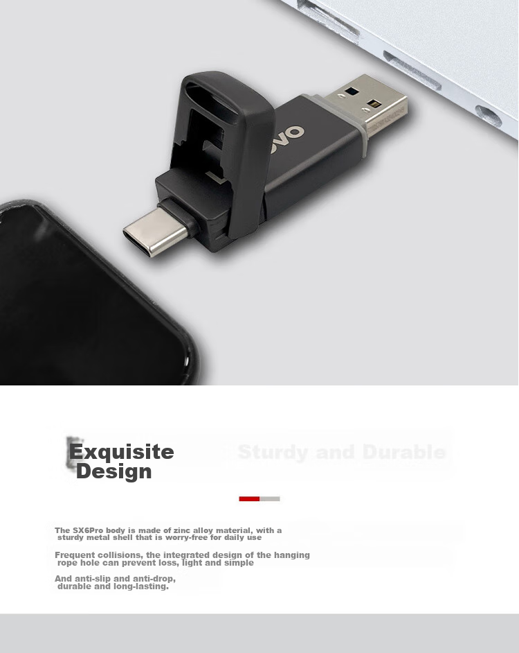 Lenovo 64GB Type-C USB3.2 Dual-Interface Metal Cap Dustproof Shockproof Mobile Flash Drive SX6Pro Series Gunmetal Color 5