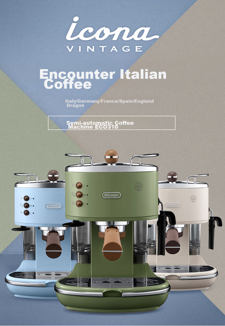 Delonghi Coffee Machine, Retro Semi-Automatic Coffee Maker, Compact Home-Use Stylish Americano And Italian Espresso 15Bar Pump Pressure, Manual Milk Frother ECO310.VGR Olive Green Gift 3