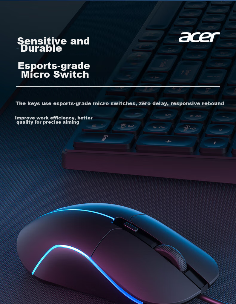 Acer Wired Mouse Gaming Mouse Macro Mouse USB Silent Mouse for Desktop And Laptop Computers Universal E-Sports Office Mouse 7200DPI Newly Upgraded OMW327 4