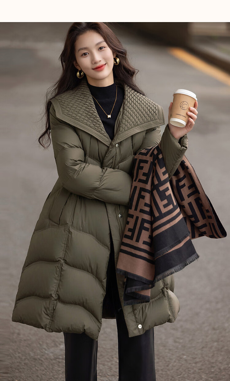 Dme [400T Spring Yarn] Winter Lightweight 90% Duck Down, Large Lapel, Wrinkle-Resistant, Adjustable Waist, Women's down Jacket 14
