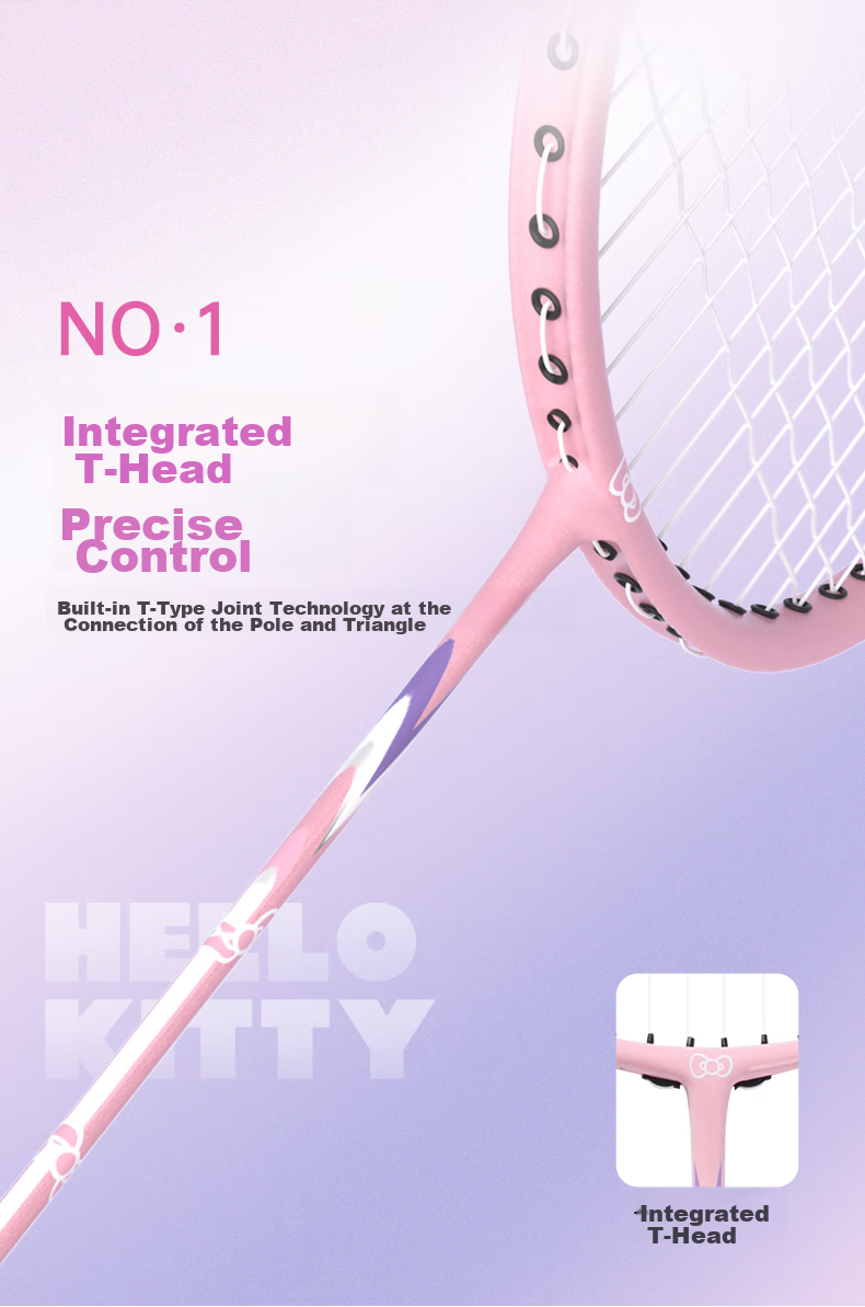 Mesuca Badminton Racket, Ultra-Light Carbon Fiber Pair, Entry-Level Training for Women, One Set - Hello Kitty 2