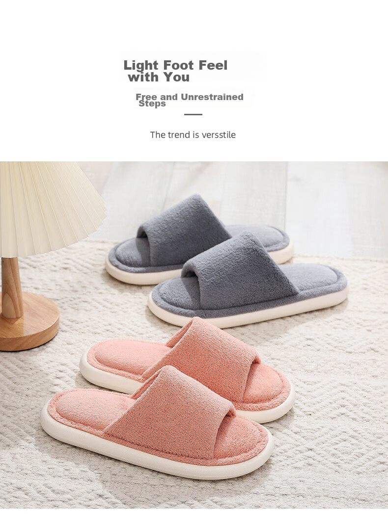 GUOLUOFEI Japanese-Style Wooden Floor Opening Cotton Slippers for Women And Men, Soft Sole Spring Autumn Home Use All Seasons Couple's Slippers Beige 40-41 8