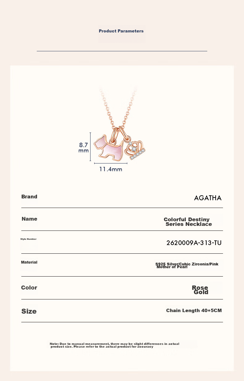 AGATHA Colorful Destiny Light Luxury Silver Necklace for Women, Birthday Gift for Girlfriend with Elegant Pendant 8
