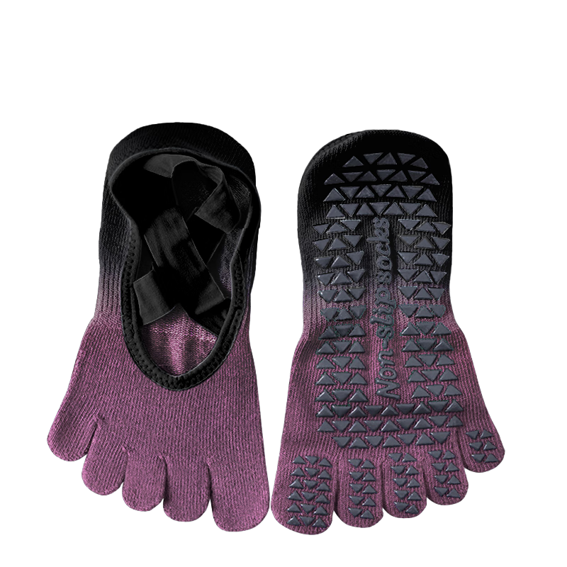 Duweike Yoga Socks, Non-Slip Sports Pilates Socks, Toe Separation Five-Finger Professional Fitness Socks, Light Luxury Black Purple
