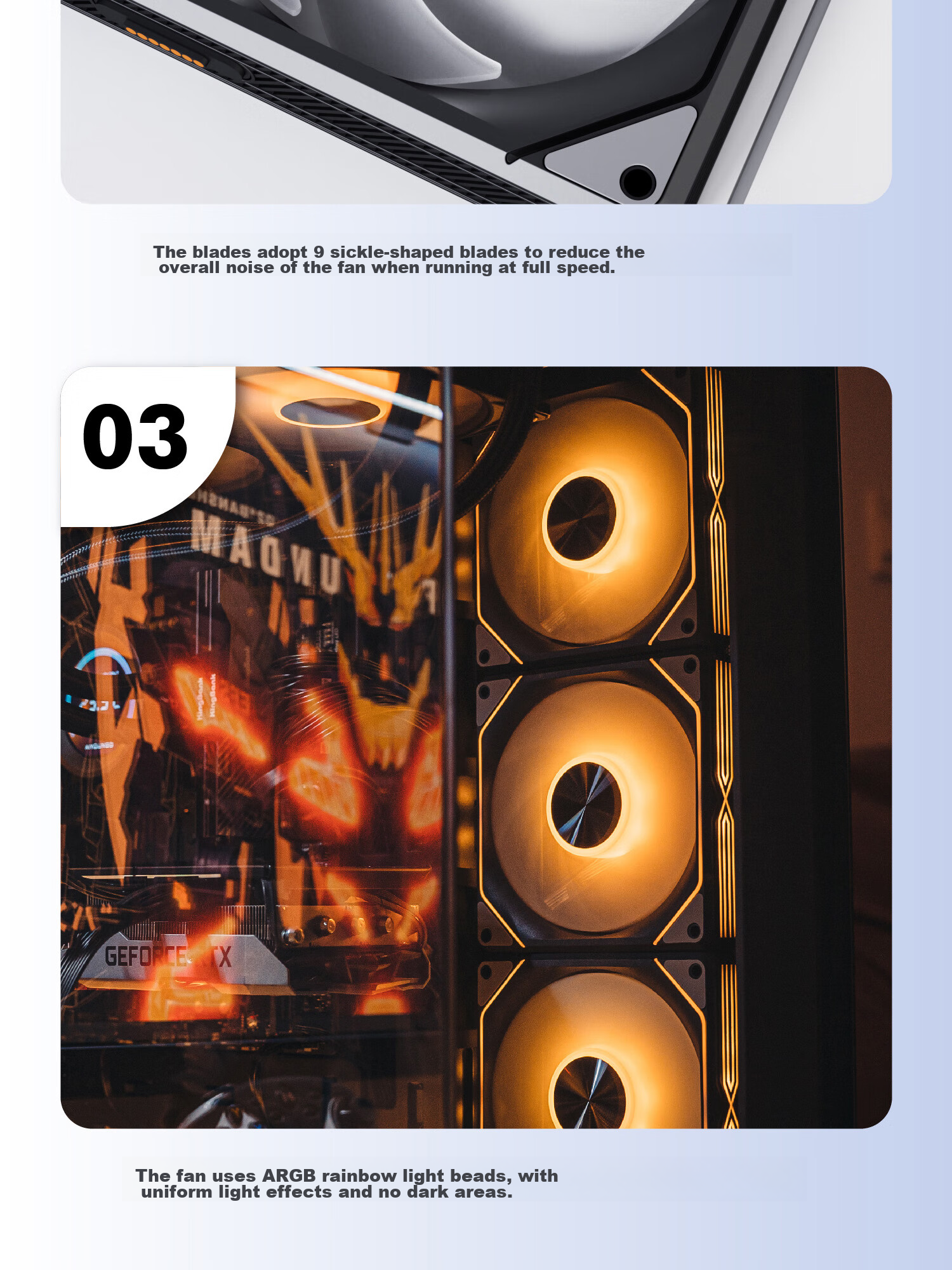Aigo Starry Moon Black Anti-Leaf Single ARGB Light Effect, 5V 3-Pin Synchronized Lighting, Magnetic Building Block Case Fan 12CM/PWM Intelligent Temperature Control/Wireless Modular Connectio 14