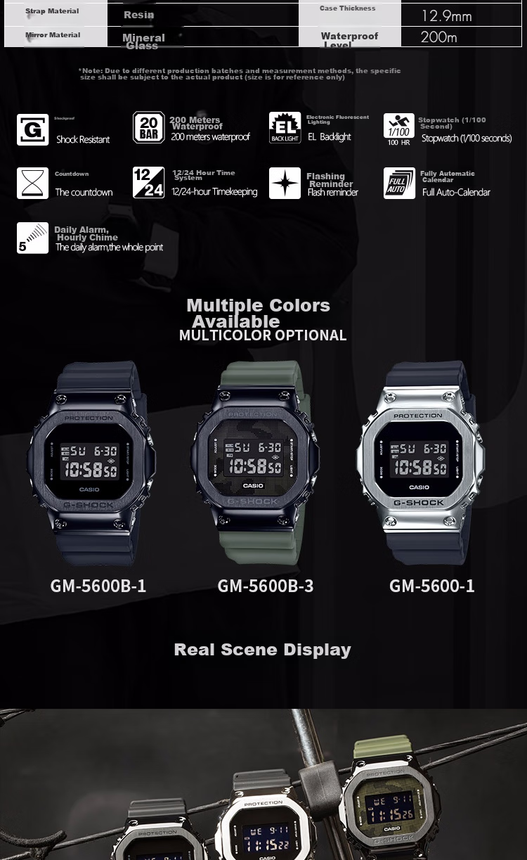 CASIO G-SHOCK Men's Small Square Classic Sports Digital Watch Gift Box GM-5600B-1 6